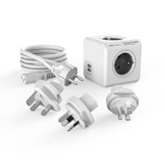 Allocacoc cestovní prodlužovací kabel PowerCube ReWirable USB + 3 zástrčky + kabel IEC EU FR; GREY