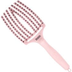 Olivia Garden Finger Brush Pastel Pink Large, pastelově růžový kartáč na rozčesávání a masáž, kančí štětiny