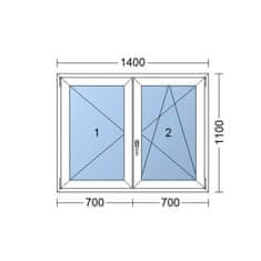 TROCAL Plastové okno | 140x110 cm (1400x1100 mm) | bílé | dvoukřídlé bez sloupku (štulp) | pravé