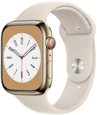 Apple Watch Series 8 Cellular, 45mm Gold Stainless Steel Case with Starlight Sport Band MNKM3CS/A