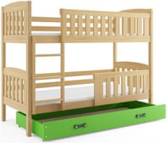 Importworld Dětská patrová postel Karla - 2 osoby, 90x200 s úložným prostorem – Borovice, Zelená