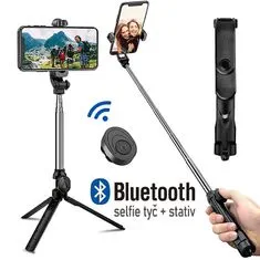 Stand XT-10 selfie tyč se stativem a Bluetooth dálkovým ovládáním pro mobilní telefony černá (Android a iOS)