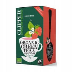 Clipper Britský bio zelený čaj s jahodami Fair Trade BIO "Bio zelený čaj & jahoda" 40g