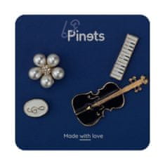 Pinets® Sada 4 kusů brož a ozdobné špendlíky s motivem kontrabasu, syntezátorová klaviatura, ozdoby s houslovým klíčem a ozdoby s perličkami