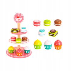 Tooky Toy Hračková hračka Dřevěné sušenky Cupcakes na talíři 9