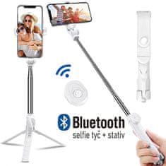 Stand XT-10 selfie tyč se stativem a Bluetooth dálkovým ovládáním pro mobilní telefony bílá (Android a iOS)