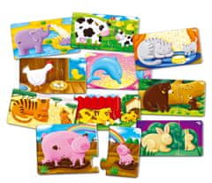 Farfarland Vzdělávací puzzle - "Čí dítě? (Double)". Barevné puzzle pro batolata. Učení hračky pro děti