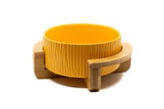 limaya Limaya keramická miska pro psy a kočky oranžová strukturovaná s dřevěným půlkruhovým podstavcem 13 cm