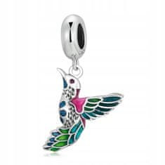 FRAISE Stříbrný přívěsek (charms) na náramek Barevný kolibřík S925