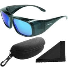 Polarized Brýle sluneční 202 - obroučky černé / skla modrá zrcadlová / polarizační / pouzdro a utěrka / přes dioptrické brýle