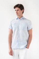 Magic Linen Lněná košile PORTLAND s krátkým rukávem v proužkované modré Velikost: XL