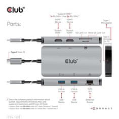 Club 3D Dokovací stanice 8v1 USB 3.2 typ C (2xHDMI, 2xUSB-A, RJ45, SD/ Micro SD USB Type-C female port), Triple Dynamic