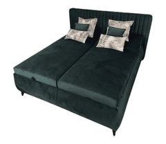 POSTELEXPRES LOREN čalouněná luxusní postel 180x200 - smaragdově zelená, černé dřevěné nohy, vysoká 70 cm