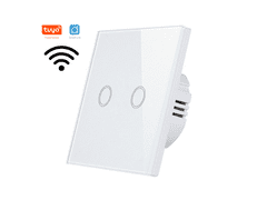 SmartLife Girier - Tuya, dvoutlačítkový bílý skleněný nástěnný dotykový vypínač s WiFi a RF