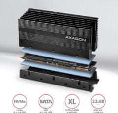 AXAGON LR-M2XL, hliníkový pasivní chladič pro oboustranný M.2 SSD disk, výška 36 mm