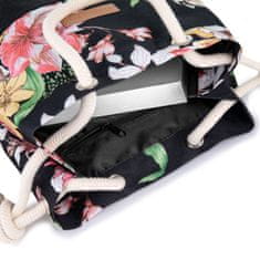 ZAGATTO Dámská kabelka, plátěná taška, látková se stahovací šňůrkou, černá s květinovým vzorem, polstrované dno kabelky, prostorná a lehká kabelka pro každodenní nošení i do práce, 32 x 35 x 14 / ZG 605
