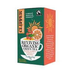 Clipper Britský BIO funkční zelený čaj "Regenerace" s pomerančem, acerolou, guaranou a matchou Fair Trade "Reviving Organic Green Tea | Orange, Acerola, Guarana & Matcha" 40g (20 sáčků x 2g) Clipper