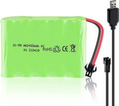 YUNIQUE GREEN-CLEAN 1 kus dobíjecí baterie 6V Ni-MH 2400 mAh pro dálkové ovládání auta + USB nabíjecí kabel