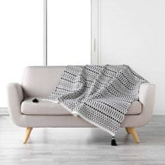 Douceur D'Interieur Bavlněná deka s třásnemi TISSIA, 125 x 150 cm, bílá a černá barva