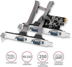AXAGON PCEA-S4N, PCIe řadič - 4x sériový port (RS232) 250 kbps, vč. LP