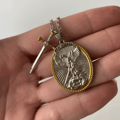 VIVVA® Náhrdelník s přívěskem svatého Michaela a meče s citátem v angličtině (4 cm) | ARCHANGEL